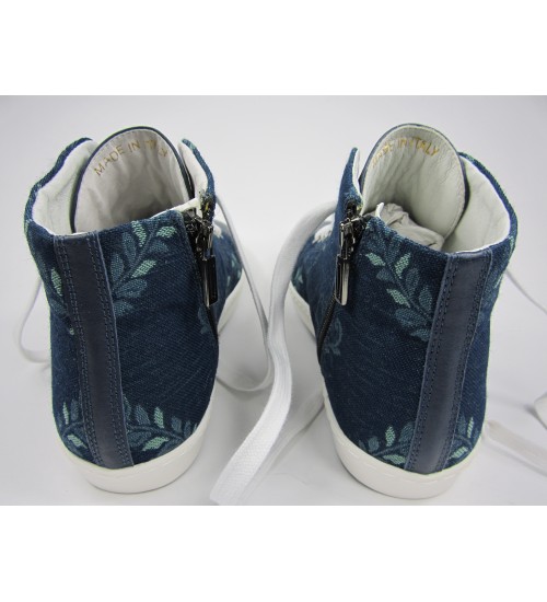 Deluxe handmade sneakers blue leather&exclusive fabric